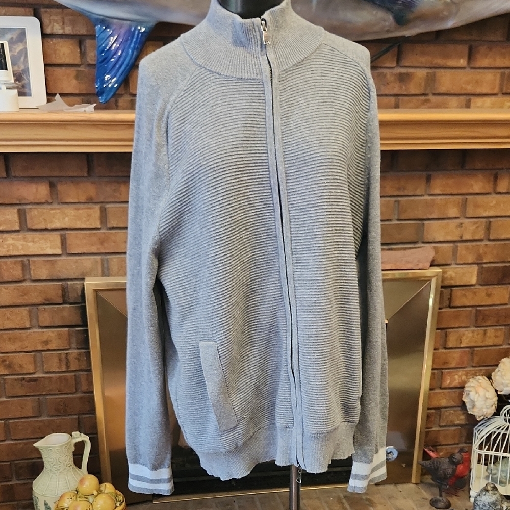 Grey Bomber Style Zipper Front Cardigan Mens Sz XL Cotton Blend Banana Republic